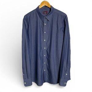 UNTUCKit Men's Gifford Navy Striped Button Down Shirt wrinkle resistant cotton